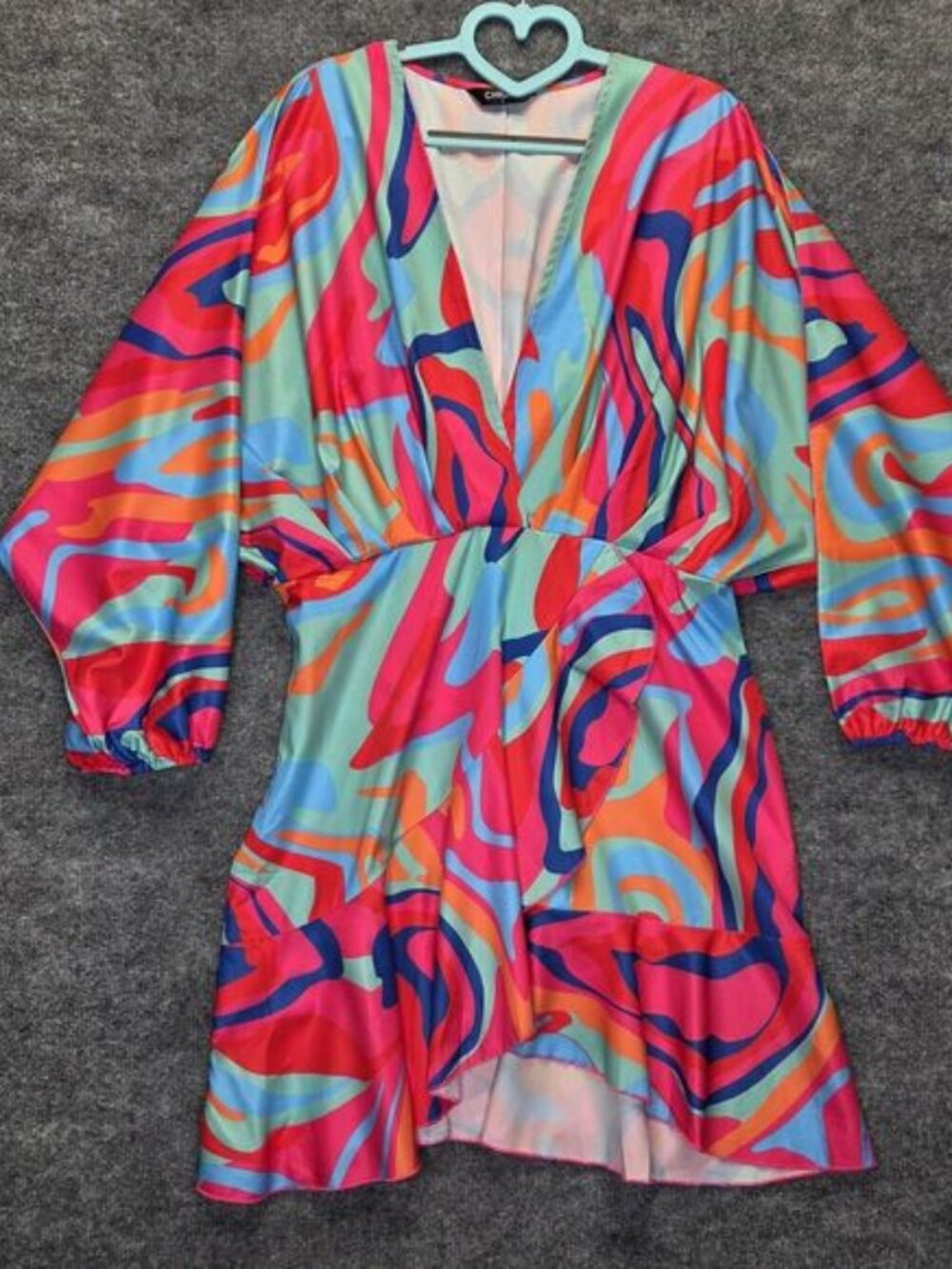 CHICME Dress Womens Large Multicolor Fit & Flare V Neck Ruffle Hem Dolman Sleeve
